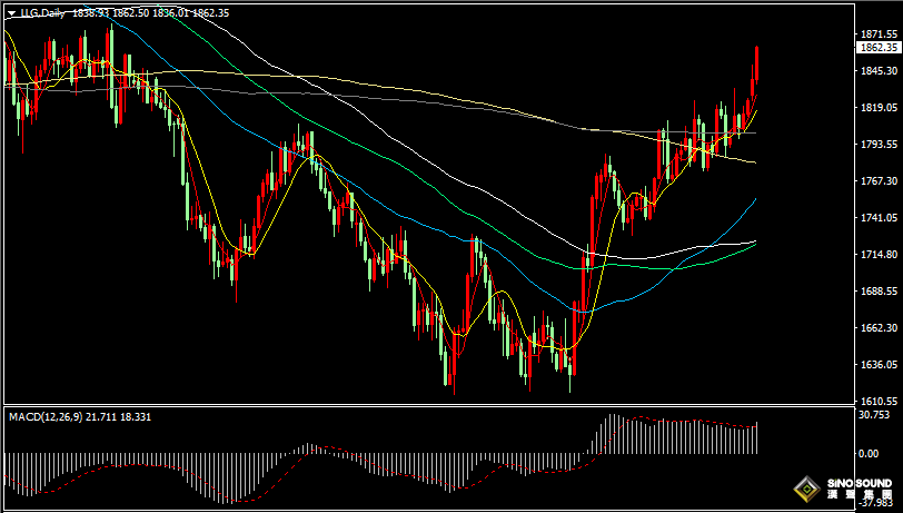 漢聲張新才:[1月4日晚評]國際金價延續上漲態勢，金價強勢突破1860關口
