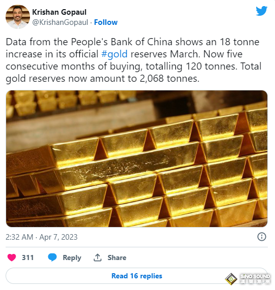 1024噸黃金從瑞士運抵中國！中國再購買18噸黃金 為連續第5個月增持